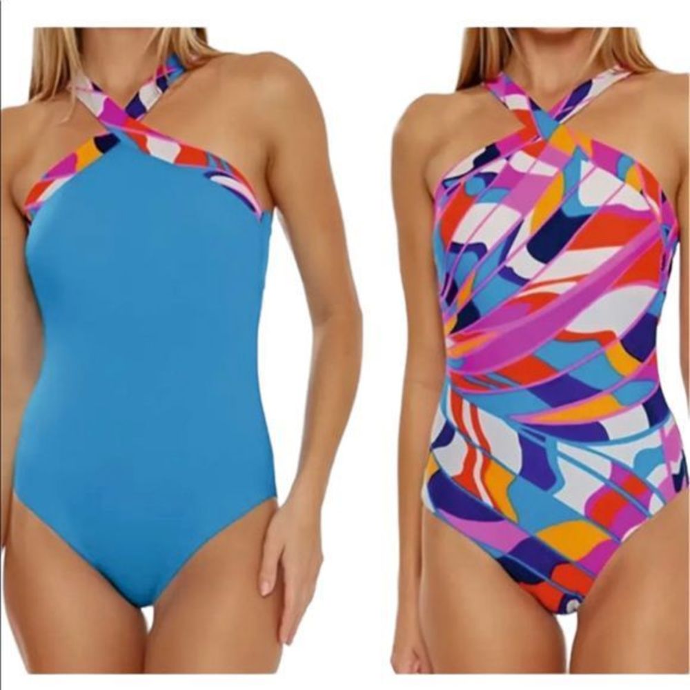 NWT Trina Turk Swim- Rio Reversible High Neck One Piece Size 14
